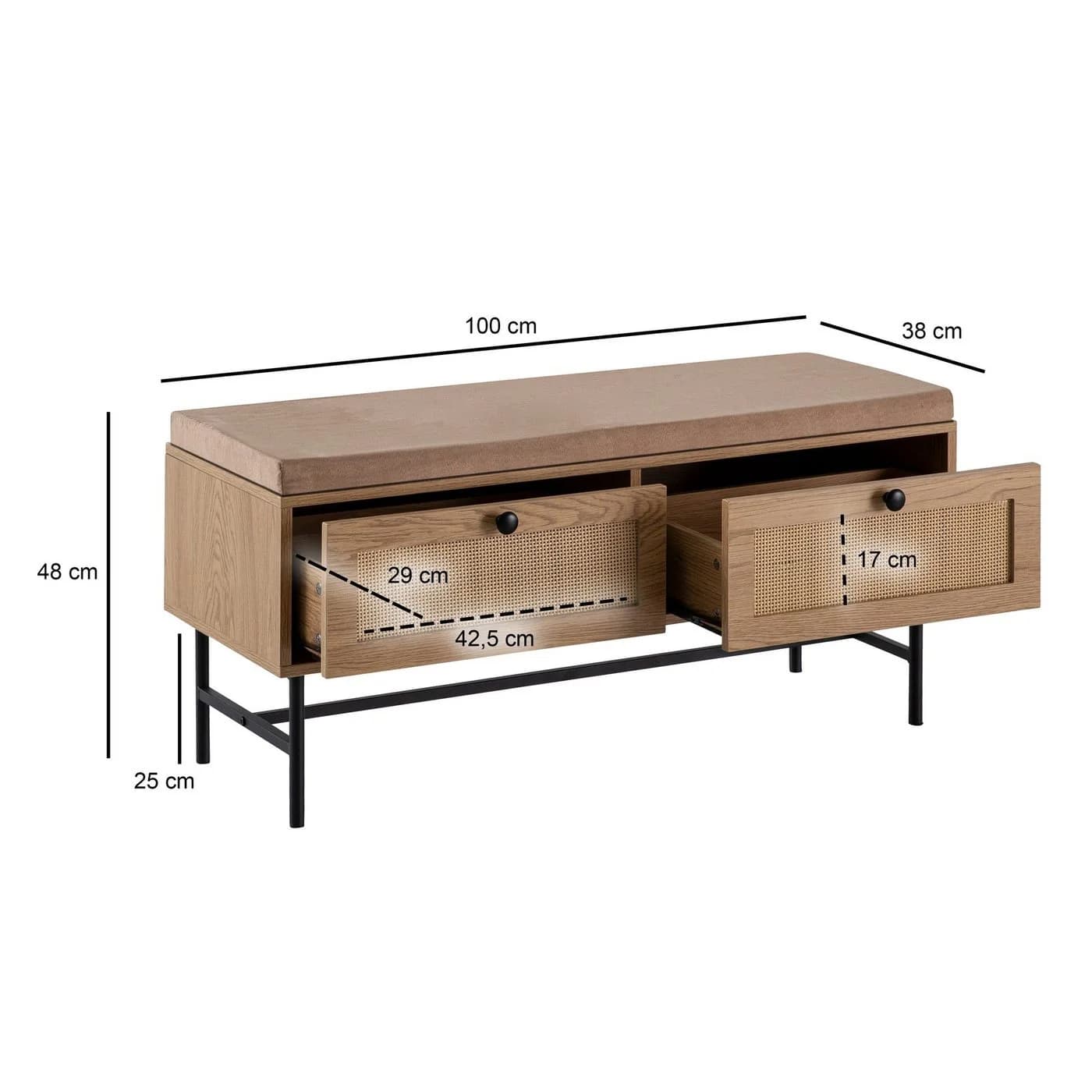 FineBuy Schuhbank Flurbank 100 cm Beige Rattan Schubladen - Bild 4
