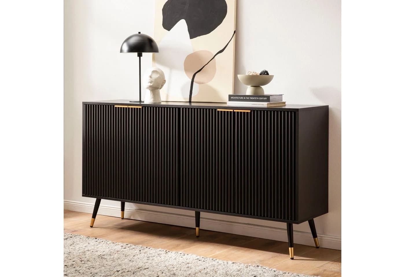 FineBuy Sideboard 150cm MDF Eiche Schwarz Dekor mit 4 Türen - Bild 3