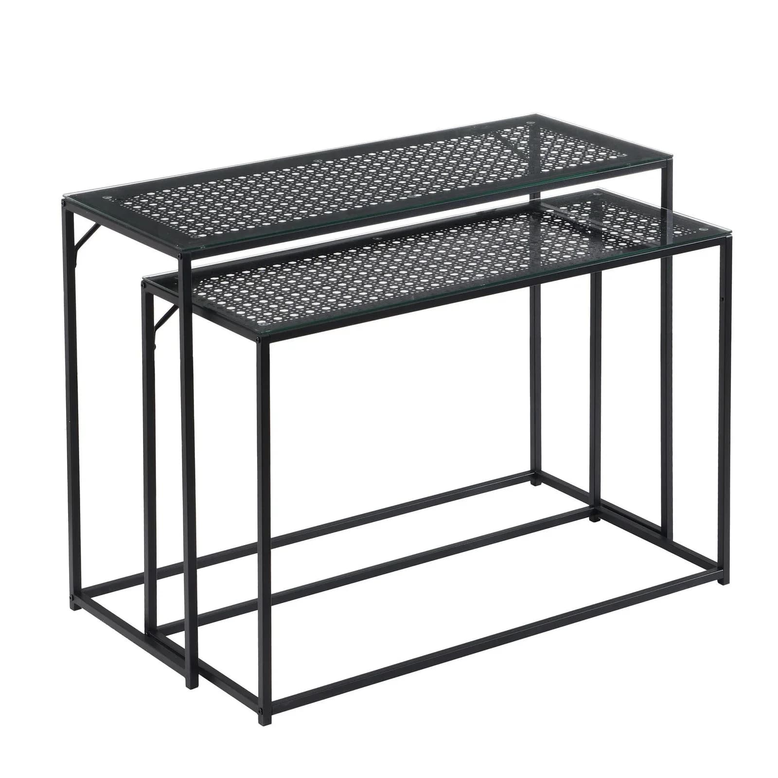 SONSTIGE Konsolentisch 2er Set Schwarz Metall Glas Industrial Design