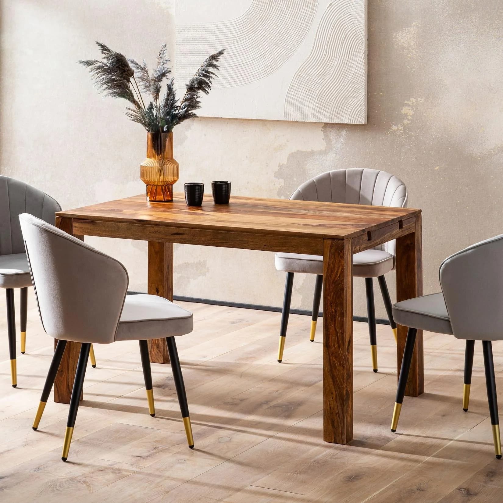 FineBuy Erweiterbarer Esstisch Massivholz 120-200 cm