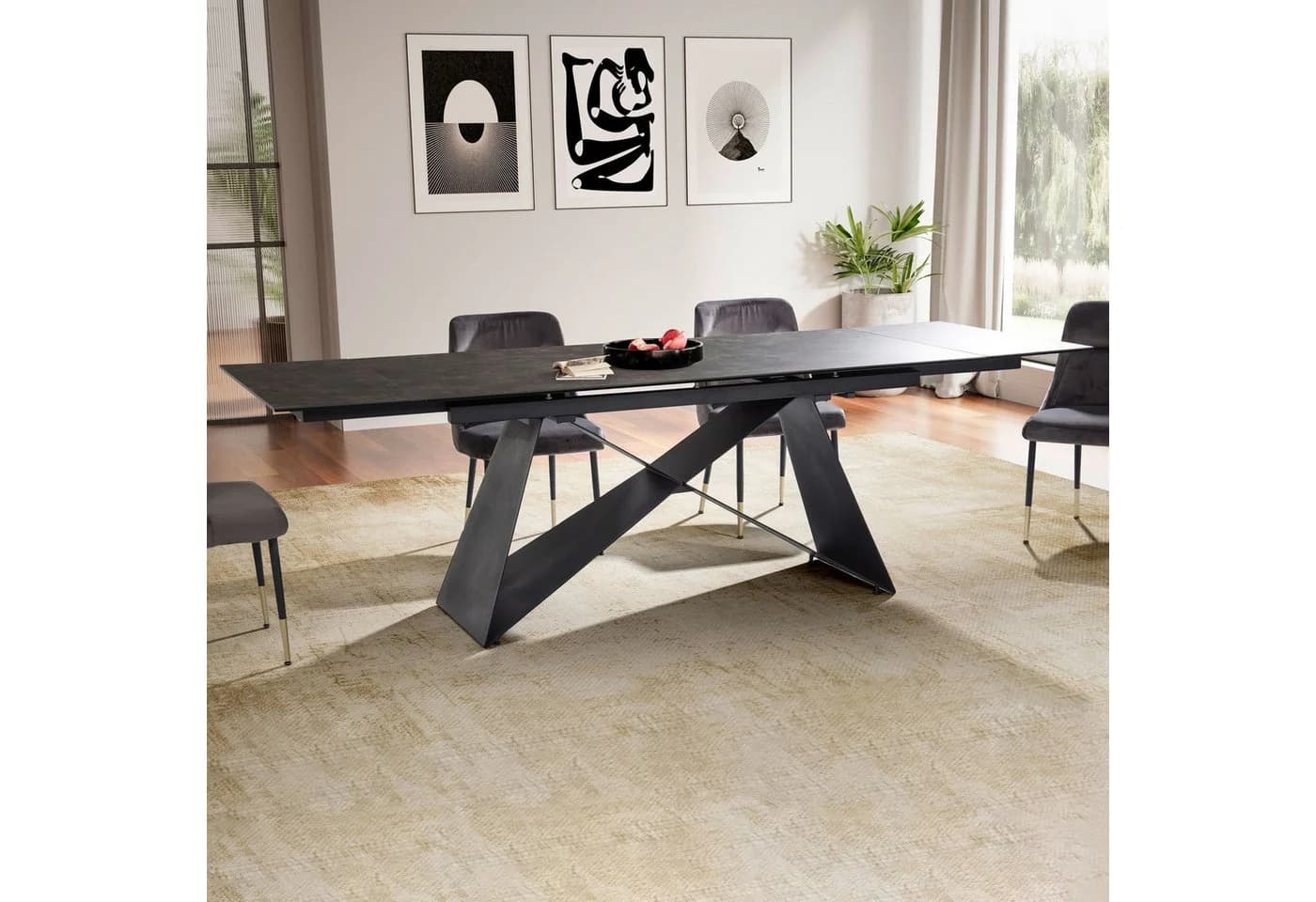 FINEBUY Esstisch FB64102 Ausziehbar Keramikglas Metallgestell Schwarz - Bild 2