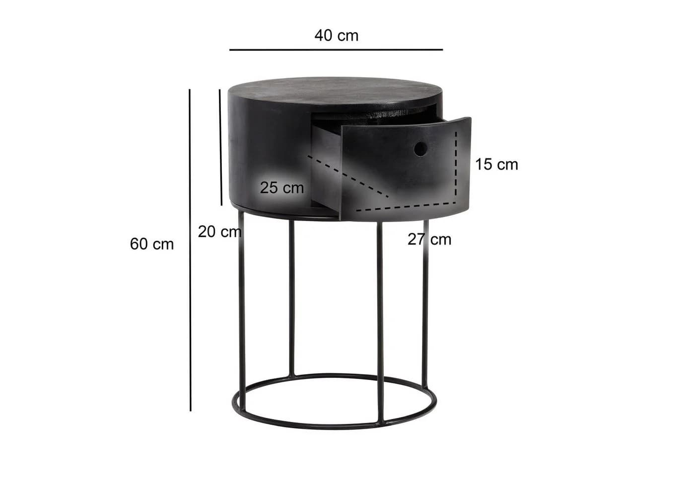 FINEBUY Nachttisch FB56320 Rund Massivholz Schwarz Industrial - Bild 3