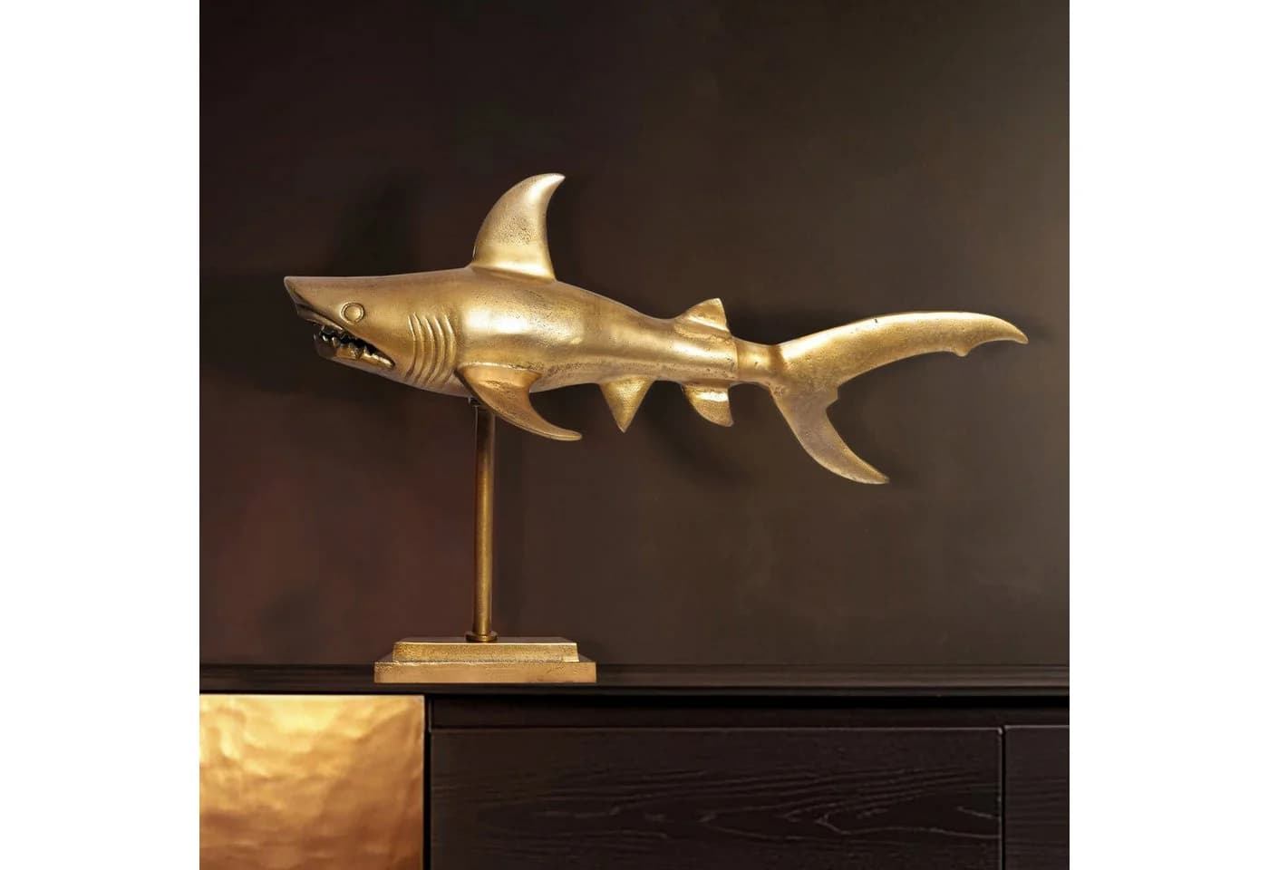 FINEBUY Hai Dekofigur 70 cm Gold Aluminium Maritim - Bild 2
