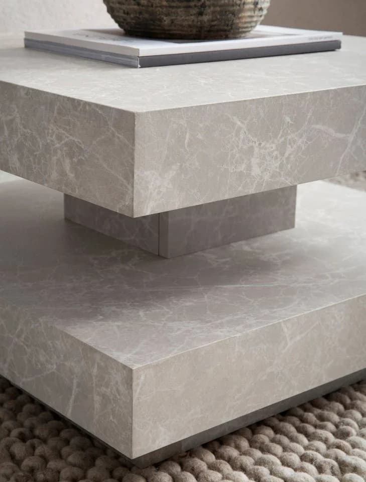 FINEBUY Wohnzimmertisch FB59751 Quadratisch 60 cm MDF Steinoptik Beige Modern - Bild 4
