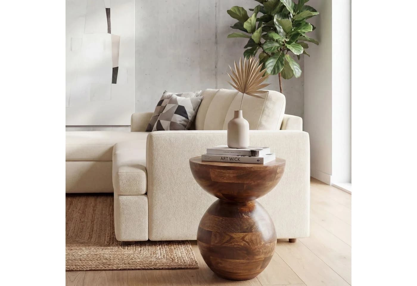 Wohnling Beistelltisch Mango Massivholz Rund Modern