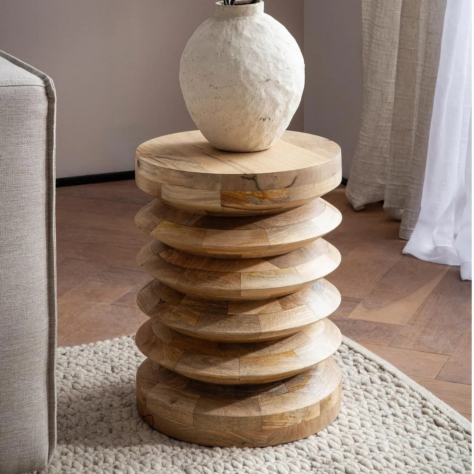 FineBuy Beistelltisch Ø 35 cm Massivholz Baumstumpf Design