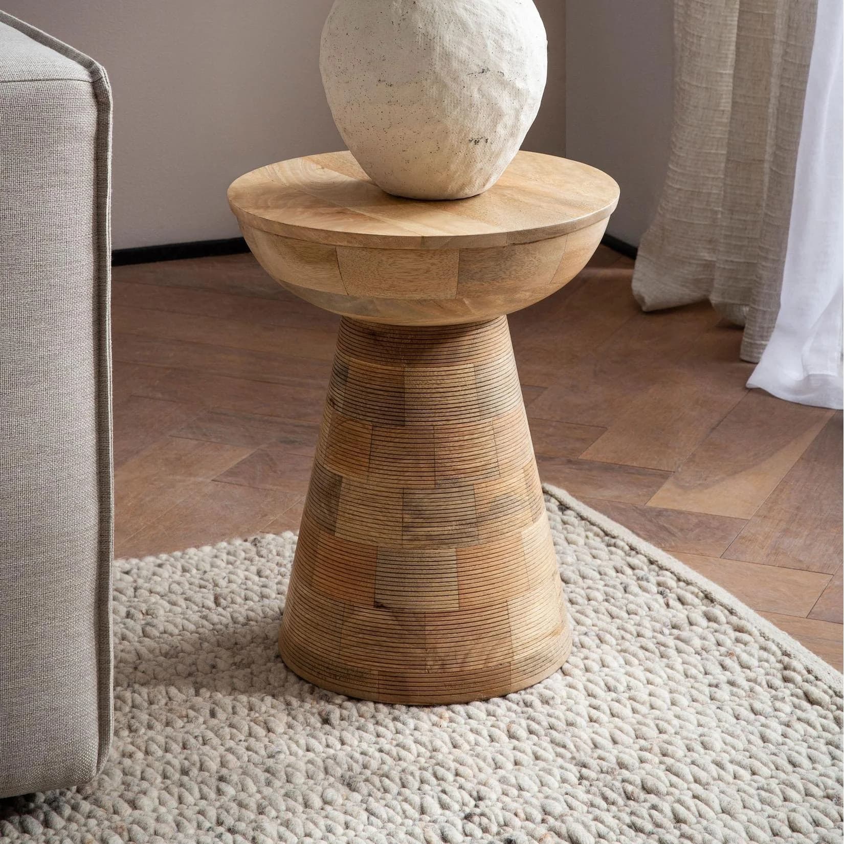FineBuy Beistelltisch Massivholz Rund Ø37cm Braun