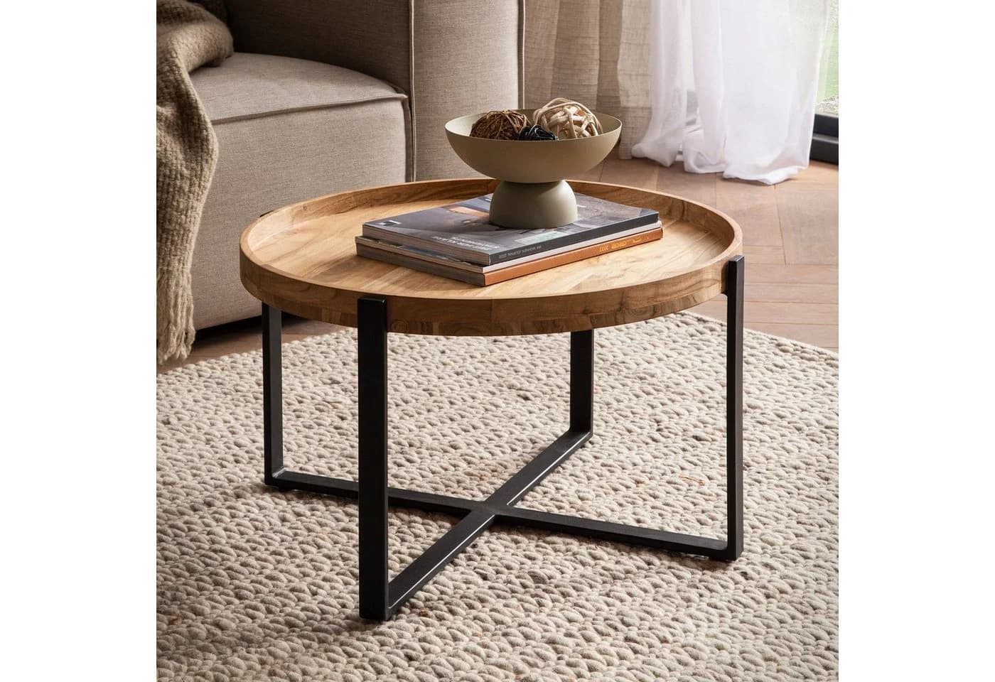 FineBuy Runder Couchtisch Akazie Massivholz 60cm - Bild 3