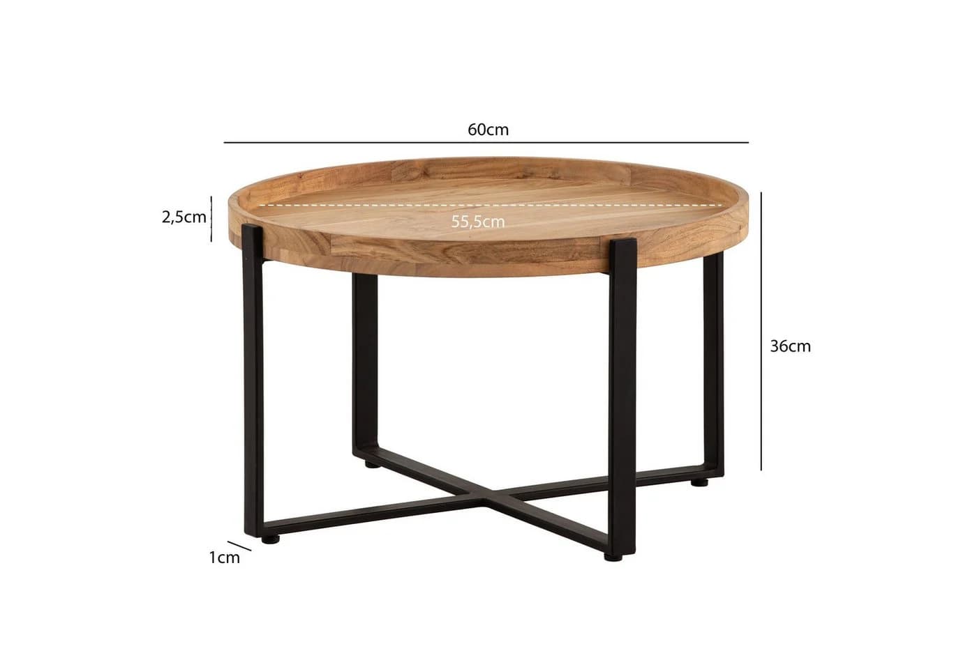 FineBuy Runder Couchtisch Akazie Massivholz 60cm - Bild 4