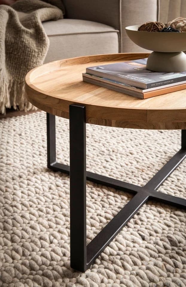 FineBuy Runder Couchtisch Akazie Massivholz 60cm - Bild 5