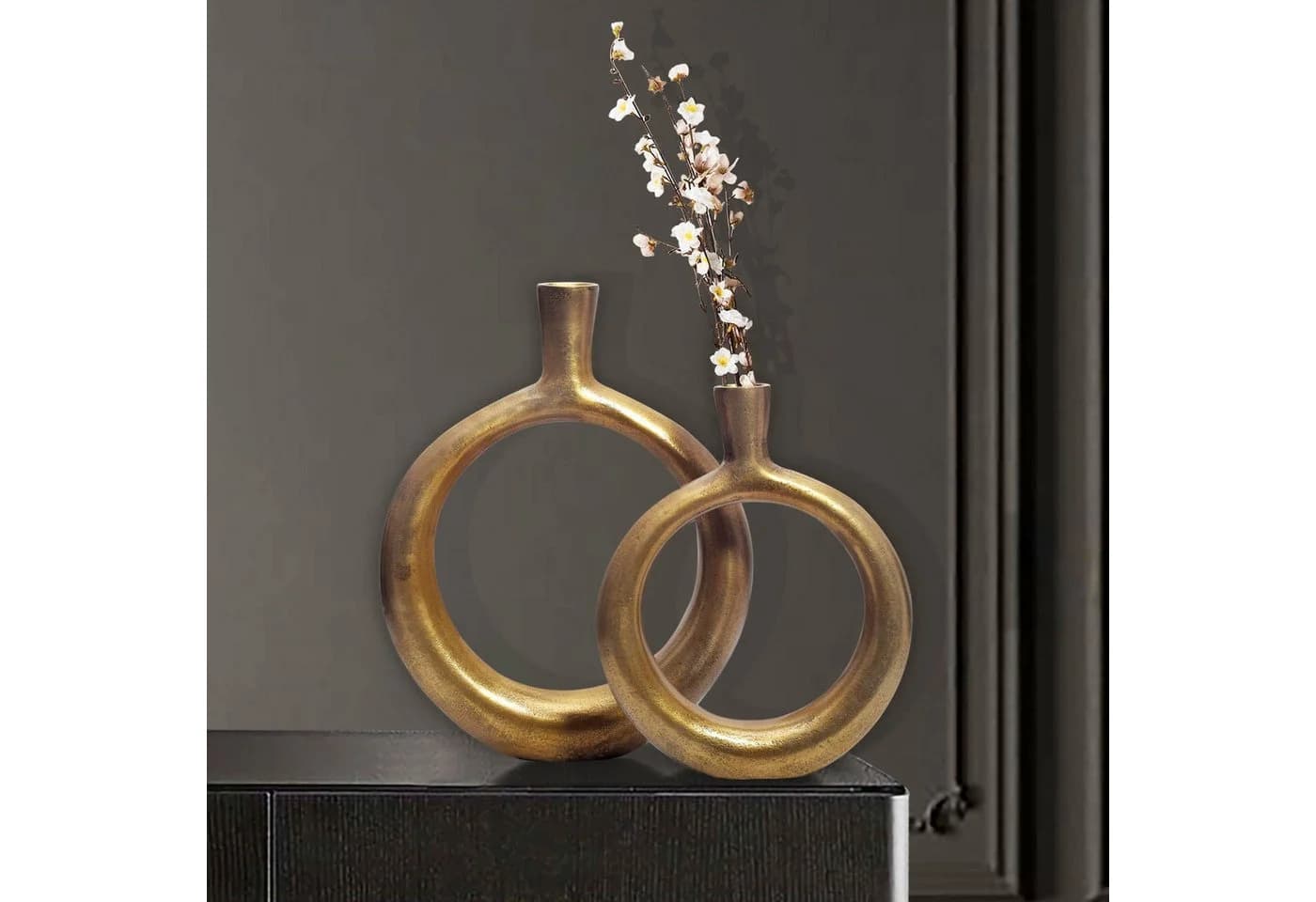 FINEBUY Tischvase 2er Set Aluminium Donut Modern Gold - Bild 2