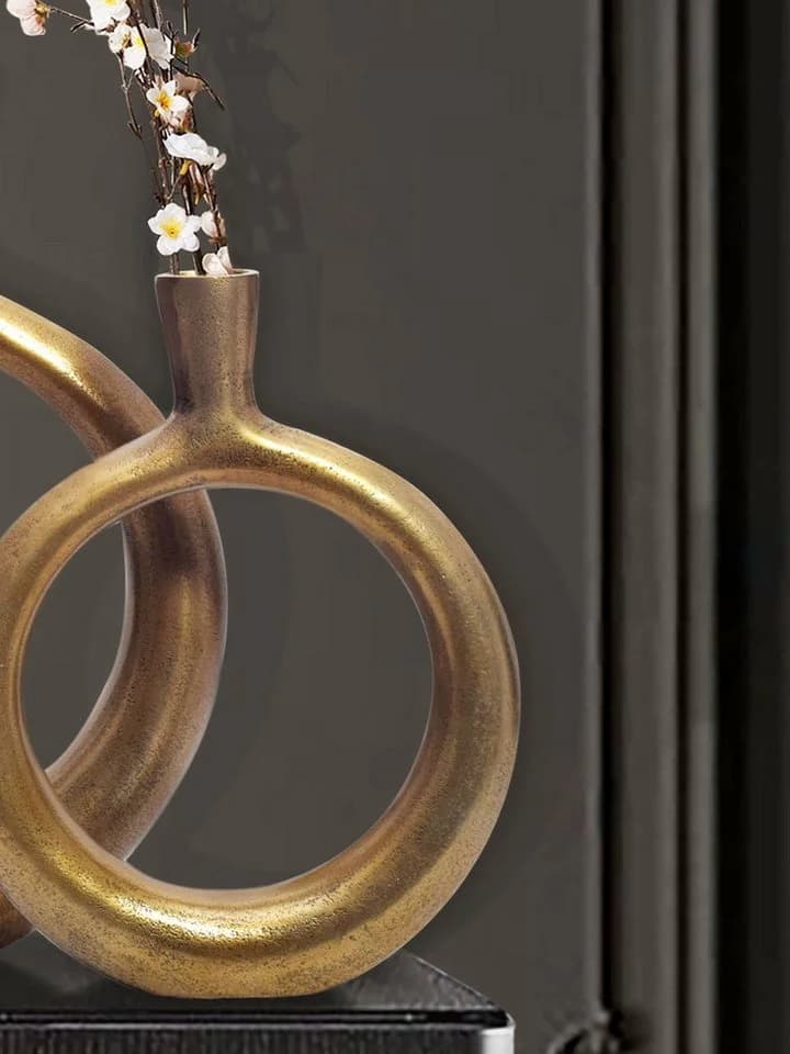 FINEBUY Tischvase 2er Set Aluminium Donut Modern Gold - Bild 5