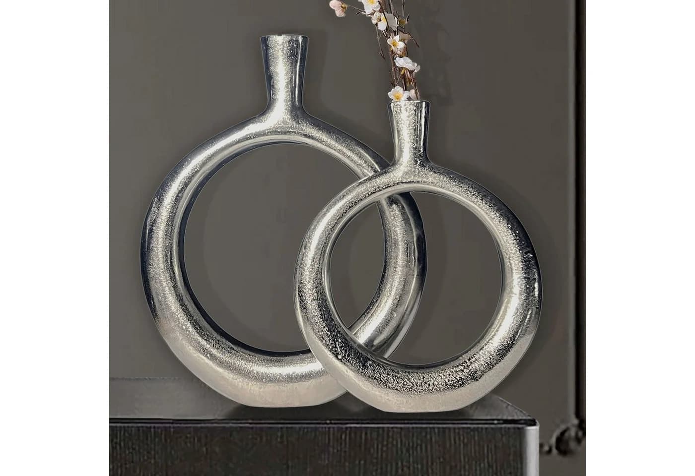 FINEBUY Tischvase 2er Set Aluminium Silber Modern Donut-Form - Bild 2