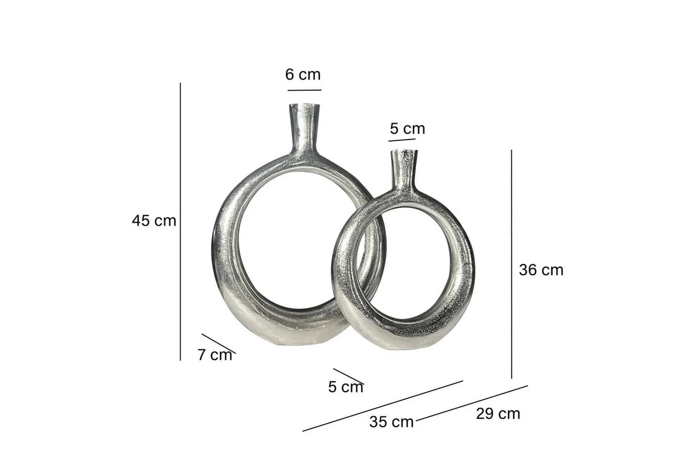 FINEBUY Tischvase 2er Set Aluminium Silber Modern Donut-Form - Bild 3