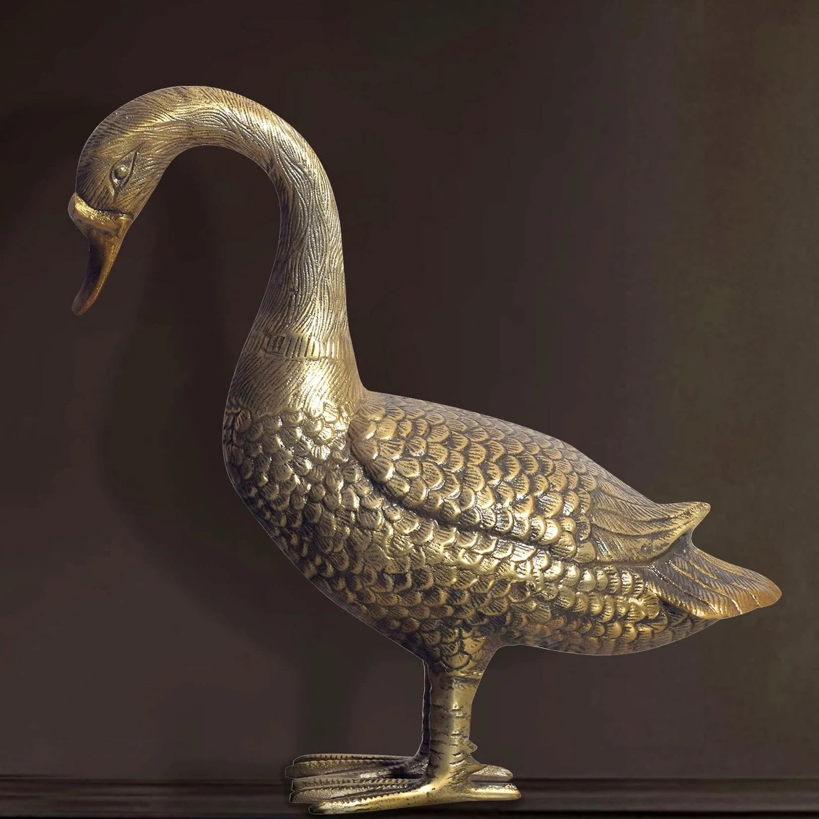 FineBuy Deko Gans Gold Aluminium Statue Wohndeko