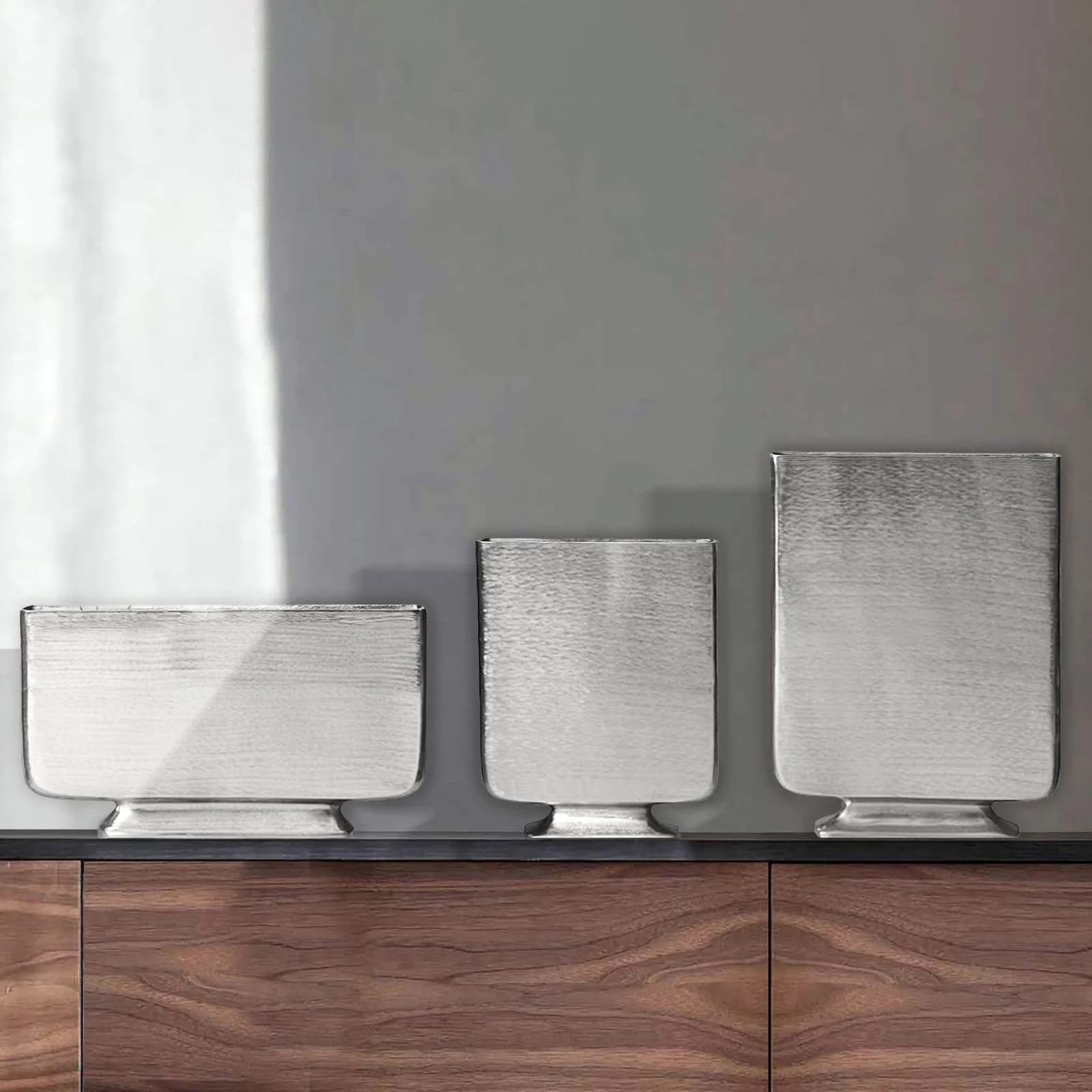 FINEBUY Aluminium Silber Blumenvase Modern - Dekovase 3er Set
