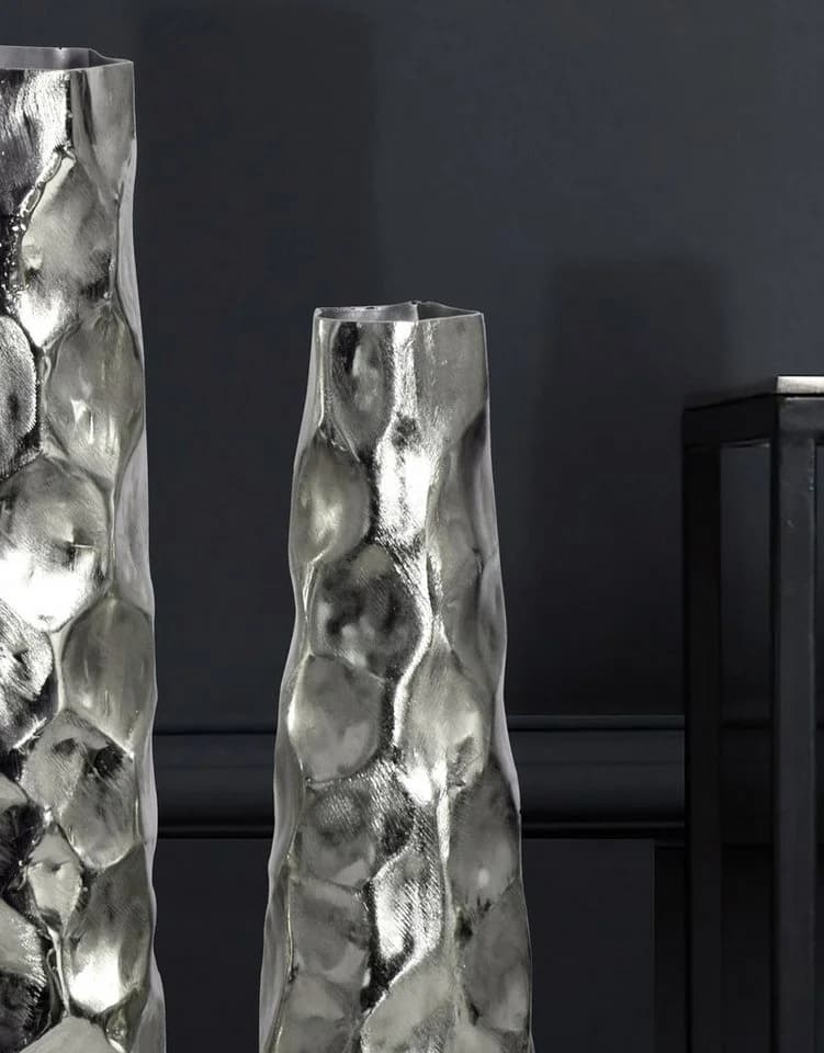 FINEBUY Dekovase FB65106 2er Set Aluminium Silber Modern Hammerschlag - Bild 4