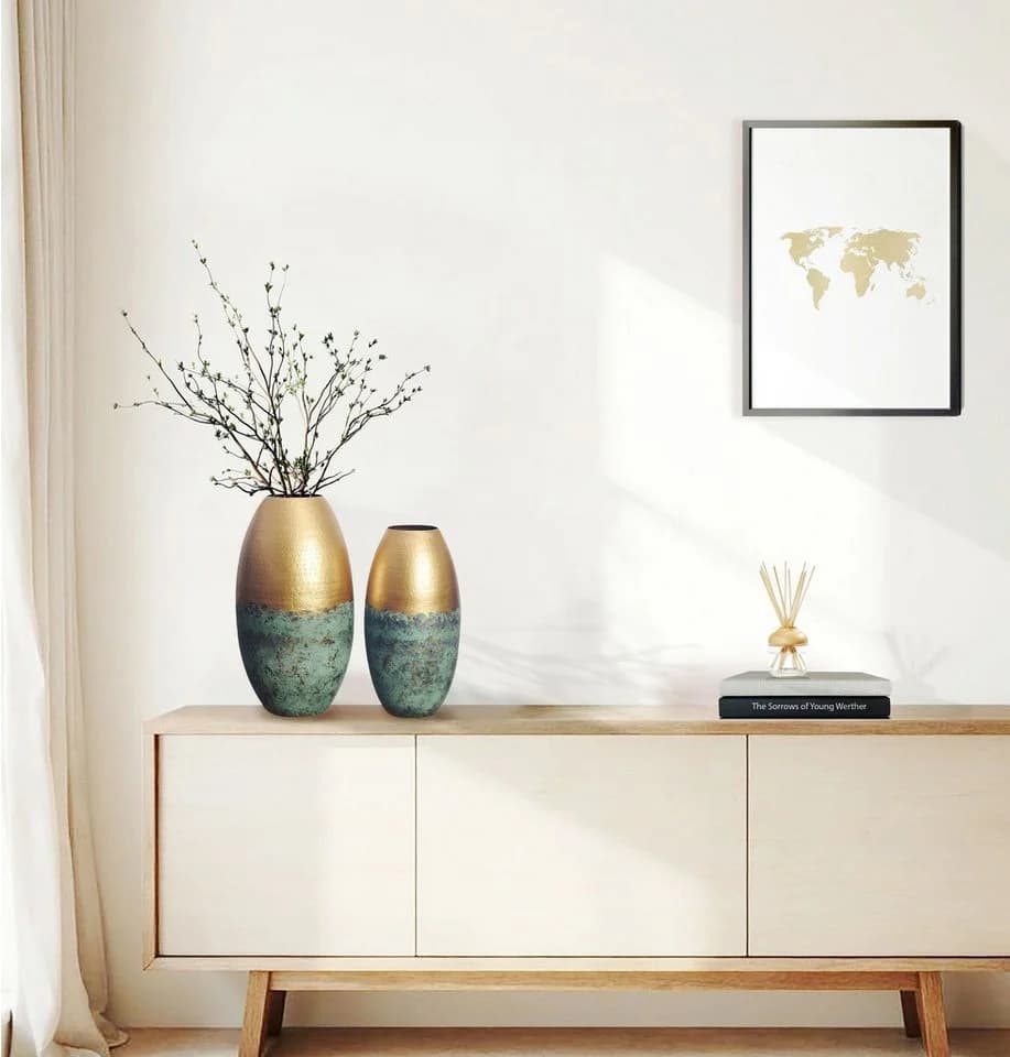 FINEBUY Tischvase 2er Set Aluminium Gold Patina Punziert Rund - Bild 2