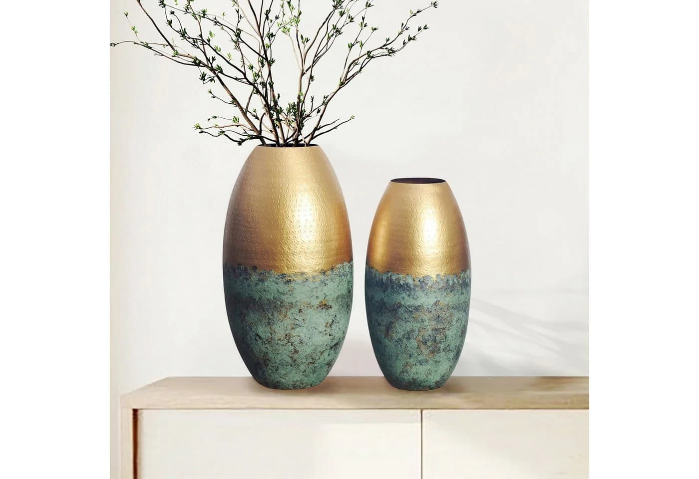 FINEBUY Tischvase 2er Set Aluminium Gold Patina Punziert Rund - Bild 3