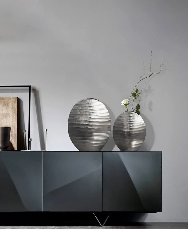 FINEBUY Tischvase 2er Set Aluminium Silber Modern Wellenmuster