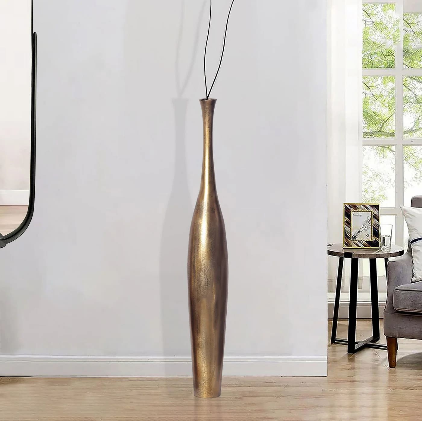 FINEBUY Bodenvase FB65126 Aluminium Gold 100 cm