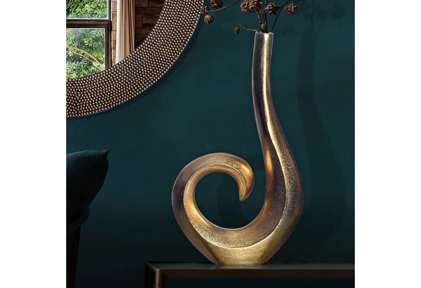 FINEBUY Tischvase FB65128 Vase Blumenvase 47 cm Aluminium Spirale Gold - Bild 2