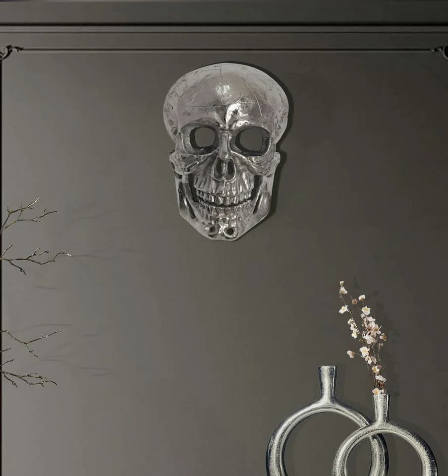 FINEBUY Wanddekoobjekt Totenkopf Aluminium Silber