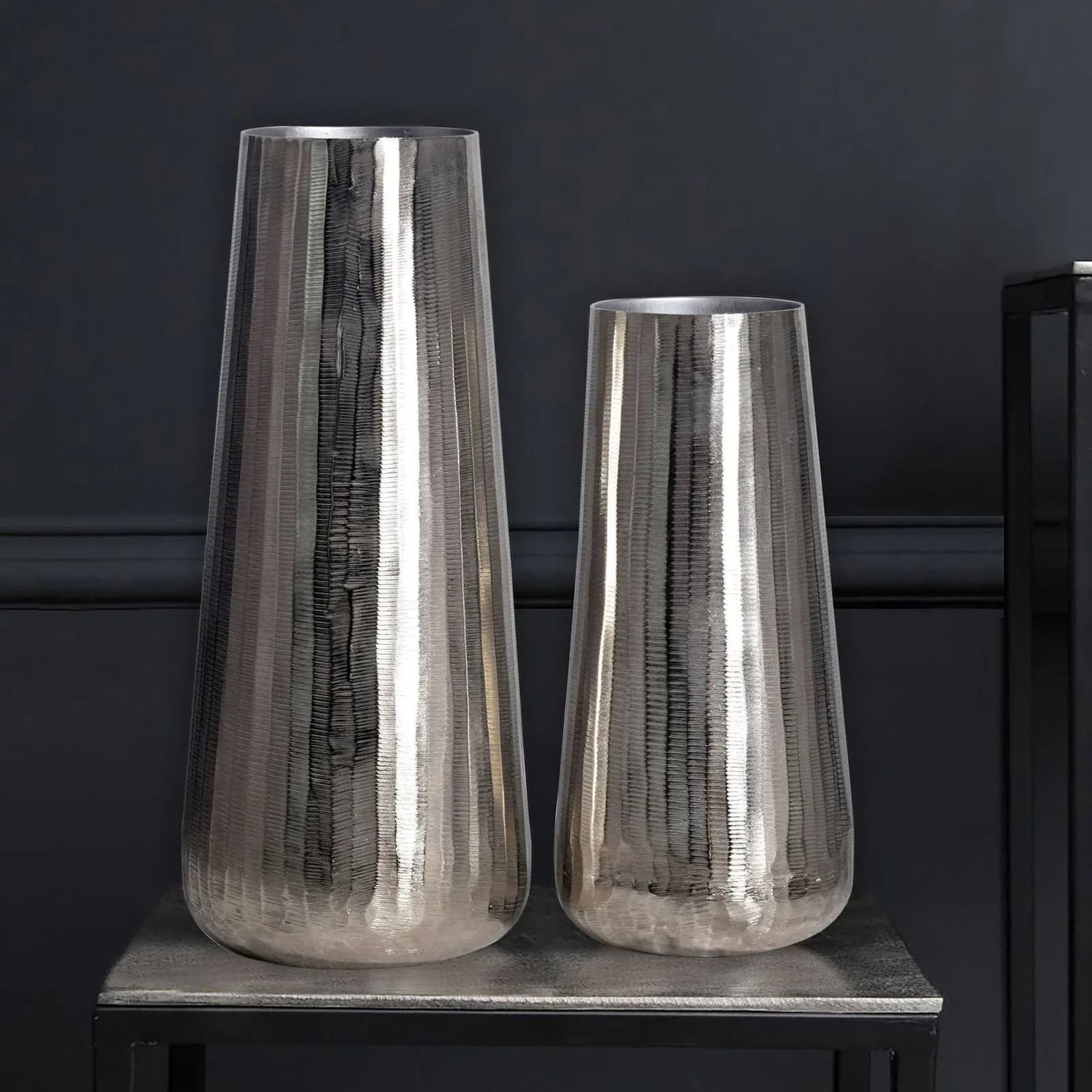 FineBuy Vase 2er Set Aluminium Silber Modern Rund