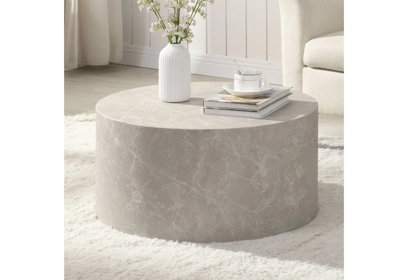 FINEBUY Couchtisch FB71674 Rund 60cm Wohnzimmertisch Sandstein Design - Bild 2