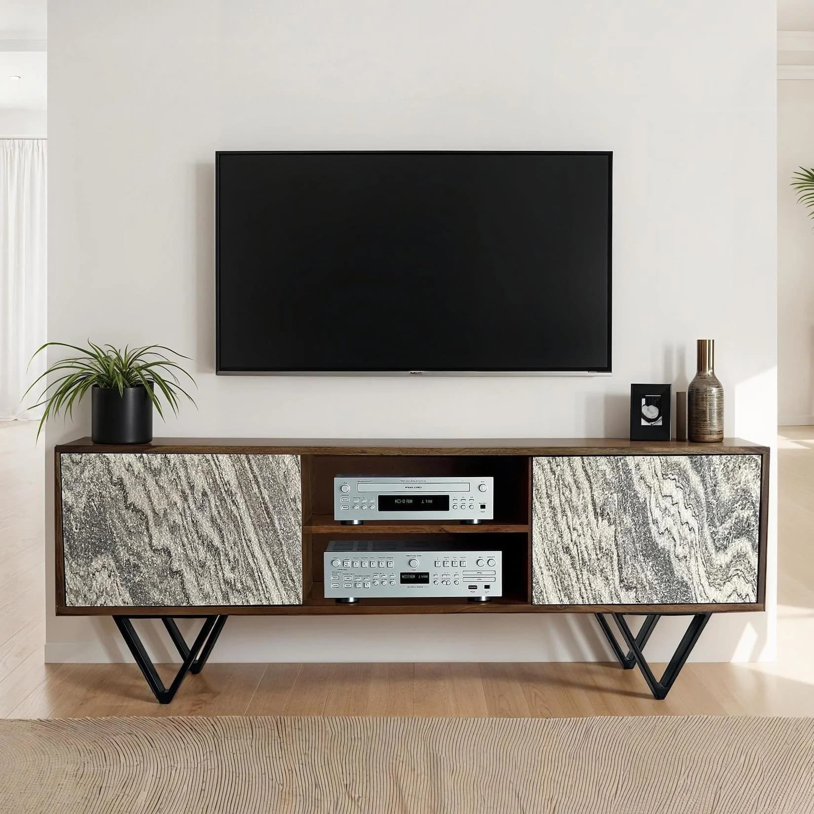 FineBuy Lowboard 150 cm Holz Massiv TV Schrank