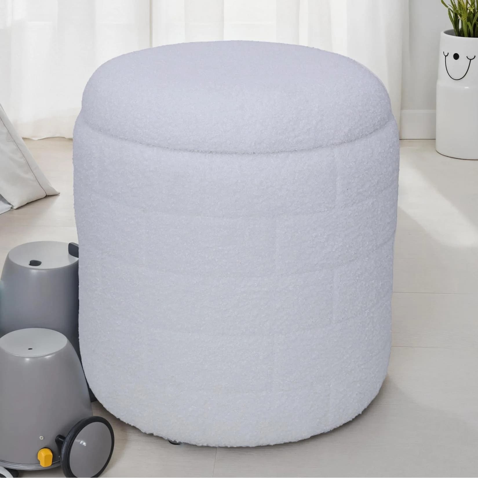 FineBuy Stoffhocker mit Stauraum 40 cm Weiß rund