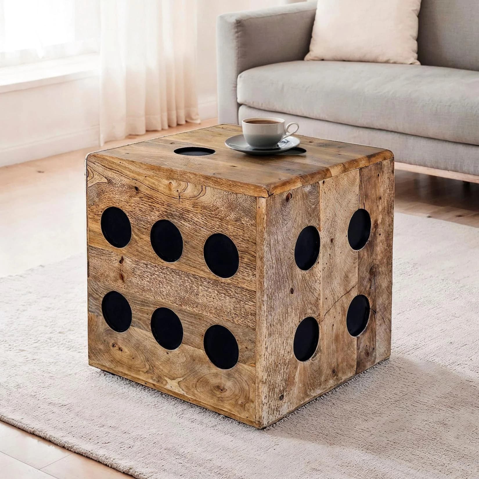 FineBuy Würfelhocker Mango Massivholz 41 cm - Bild 2