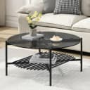 FineBuy Wohnzimmertisch Glas Metall 80 cm Schwarz Rund Bild 1