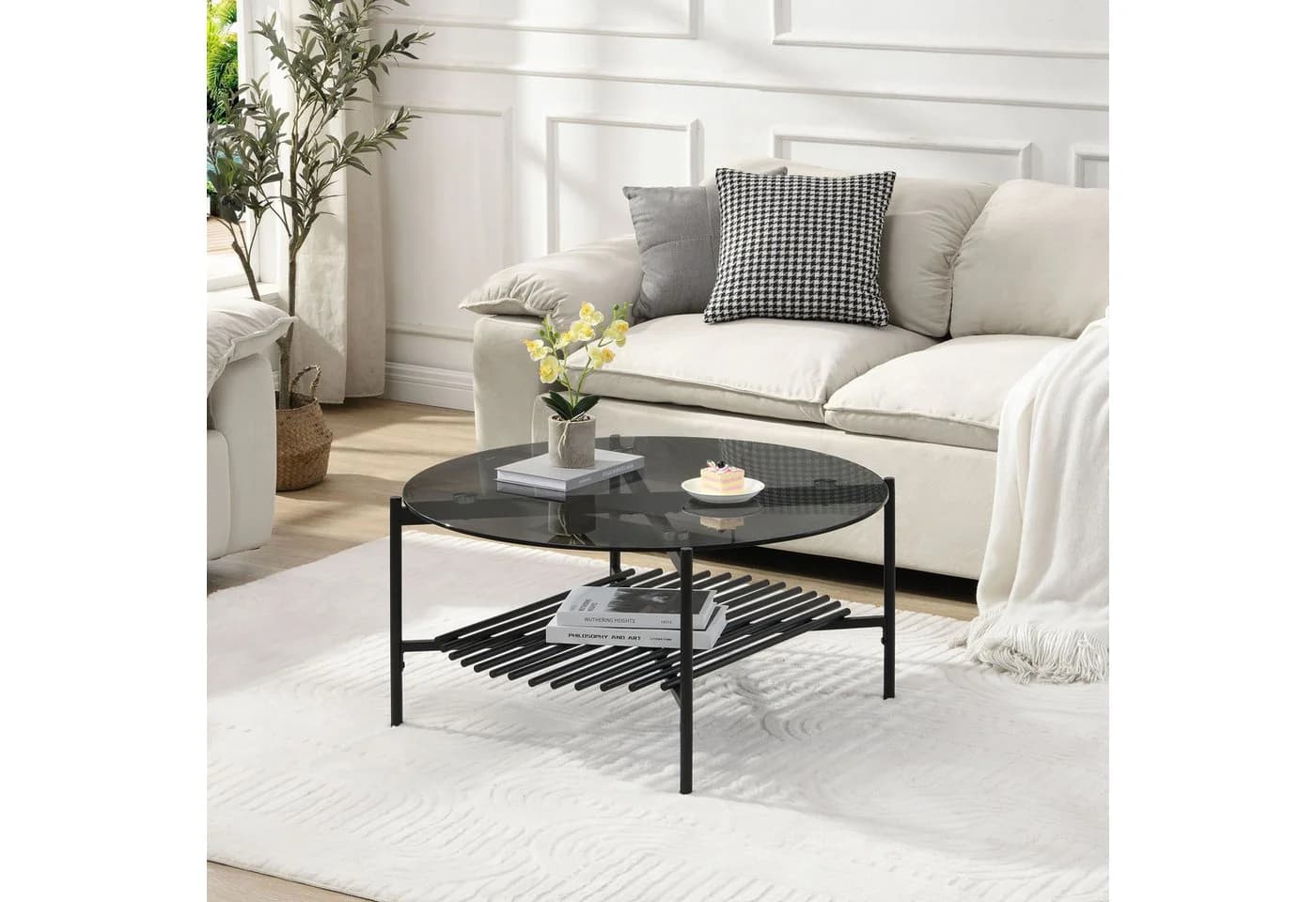 FineBuy Wohnzimmertisch Glas Metall 80 cm Schwarz Rund - Bild 2