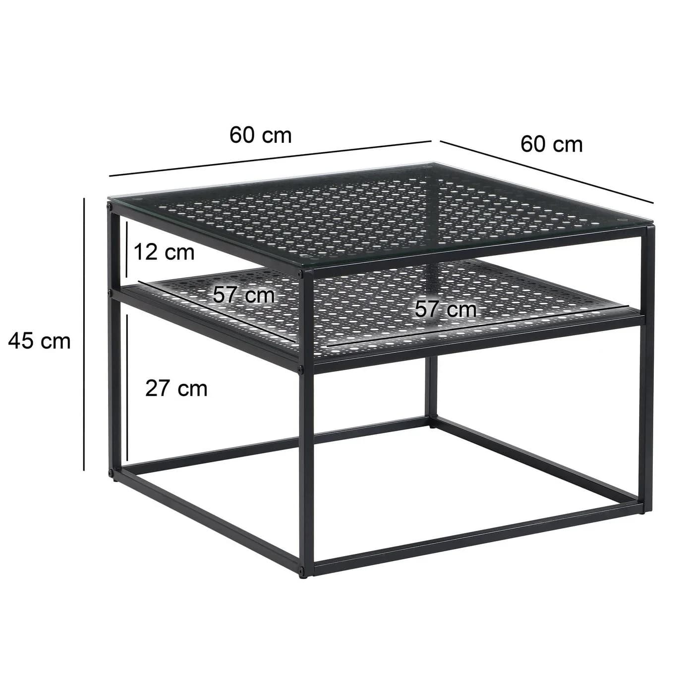 FINEBUY Couchtisch Glas Metall 60 cm Quadratisch Schwarz Ablage - Bild 3