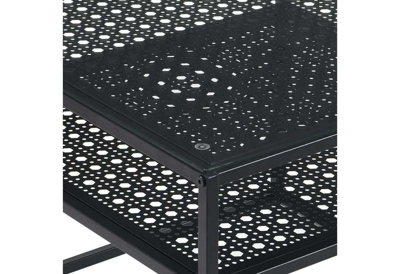FINEBUY Couchtisch Glas Metall 60 cm Quadratisch Schwarz Ablage - Bild 5
