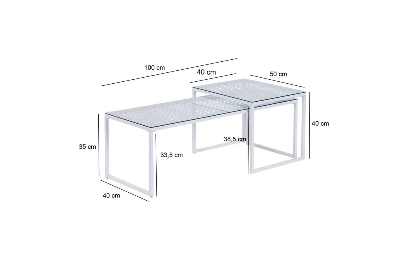 FINEBUY Satztisch 2er Set Glas Metall Weiß Modern - Bild 3