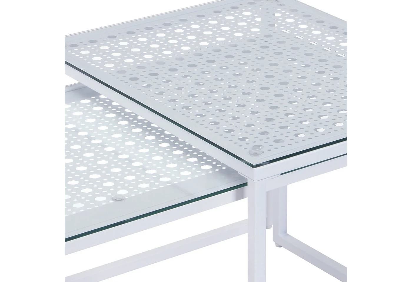 FINEBUY Satztisch 2er Set Glas Metall Weiß Modern - Bild 5