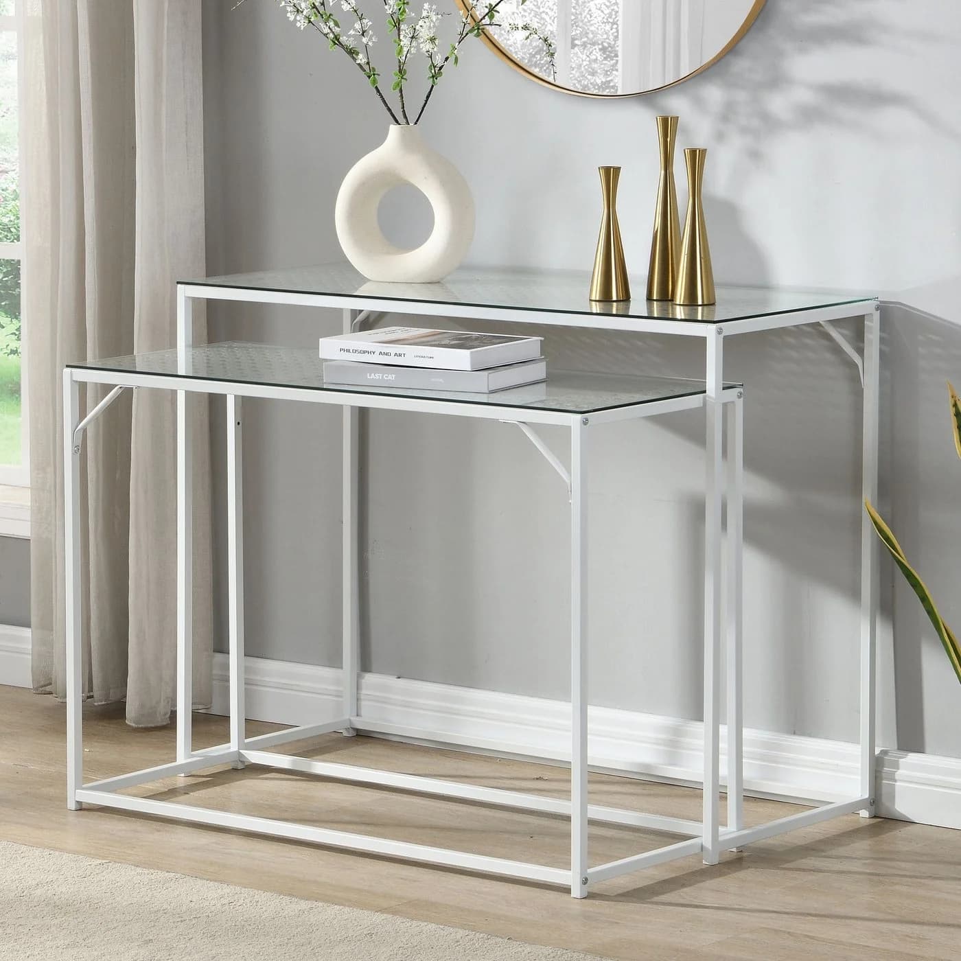 FINEBUY Konsolentisch FB72752 2er Set Flurtisch Metall Glasplatte Modern Industrial - Bild 2