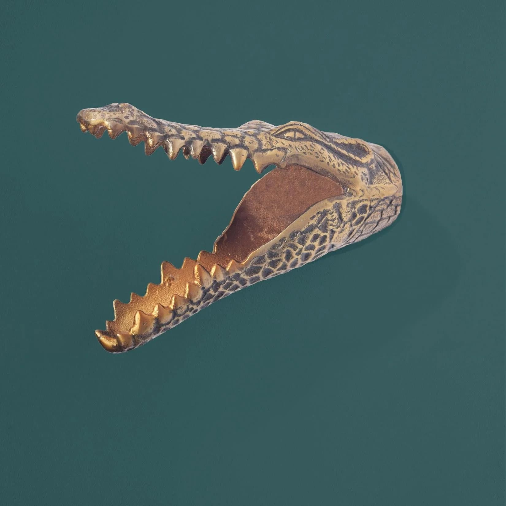 Wanddekoration Krokodil Aluminium 31 cm Wandobjekt Goldfarben Modern Tiermotiv