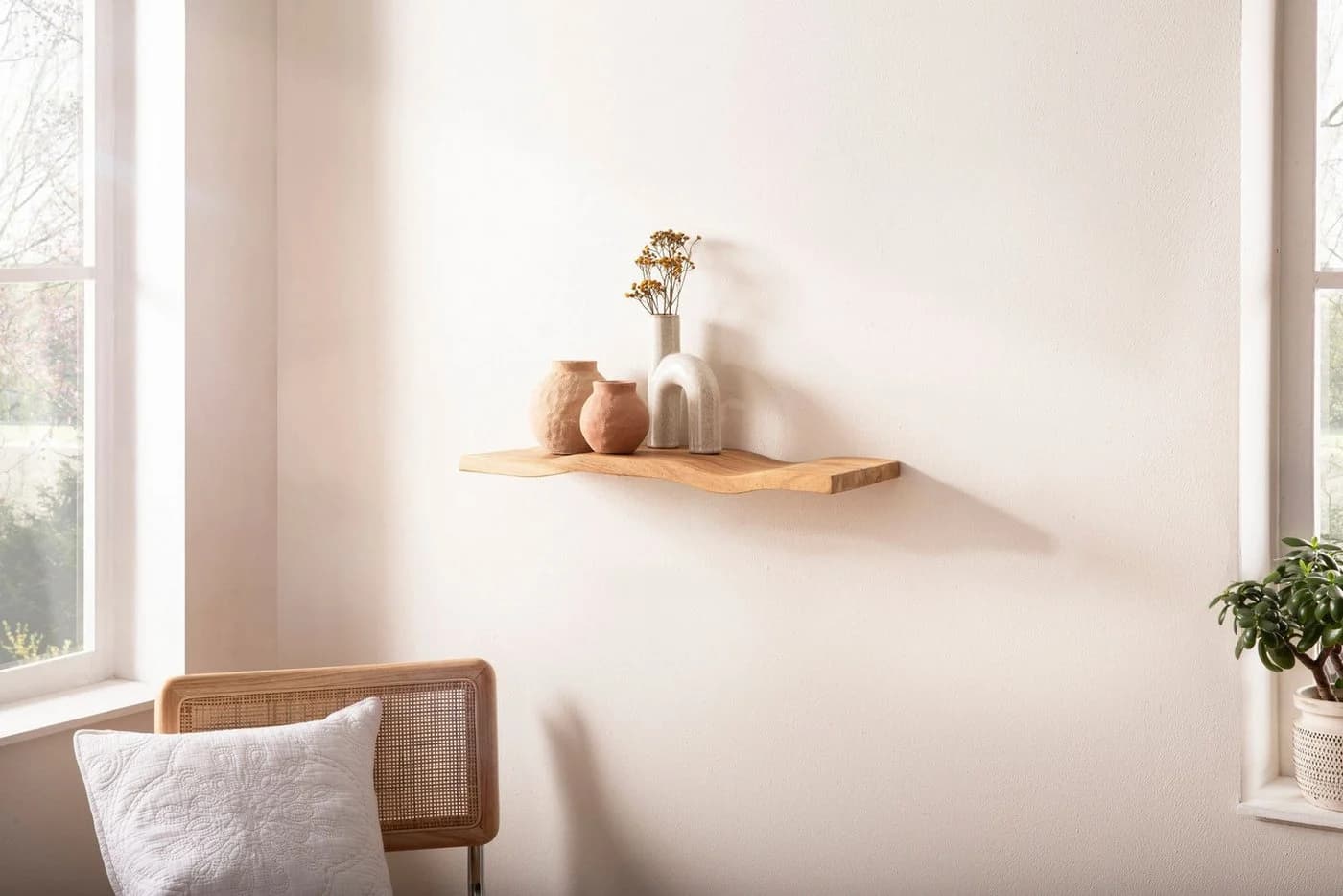 FINEBUY Wandregal Akazie Massivholz 40cm Wellenform