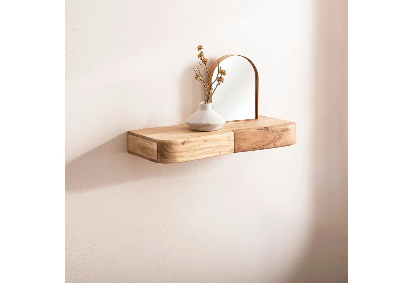 FINEBUY Wandregal FB74736 Akazie Massivholz 60cm Wandboard mit Schubladen - Bild 2