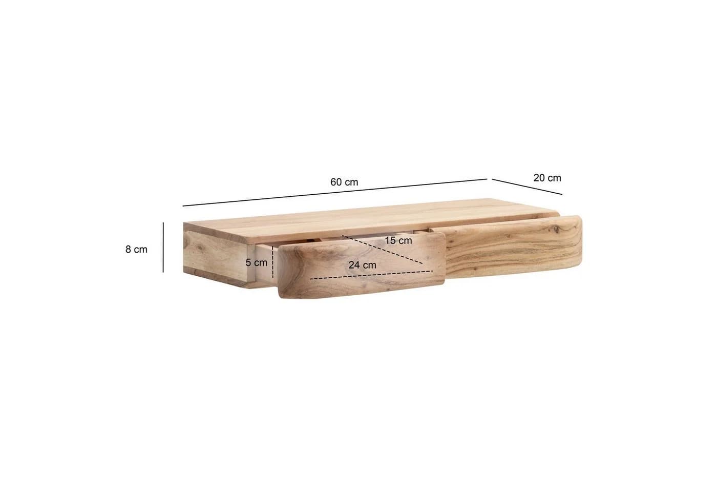 FINEBUY Wandregal FB74736 Akazie Massivholz 60cm Wandboard mit Schubladen - Bild 3