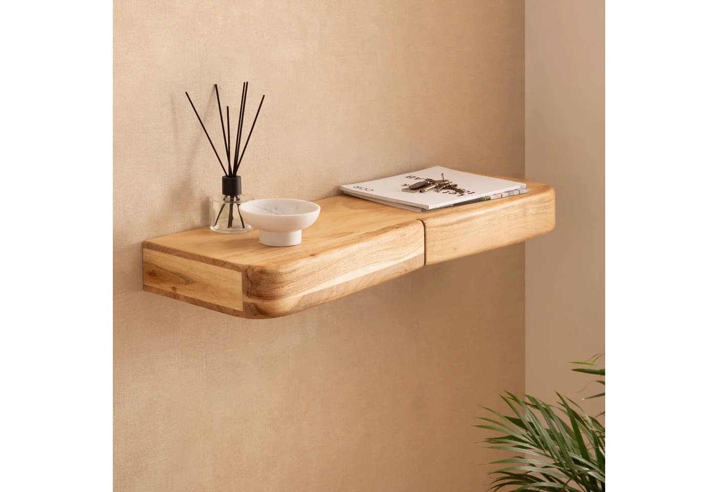 FINEBUY Wandregal FB74739 Akazie Massivholz 80cm Regal Wandboard Schubladen - Bild 2