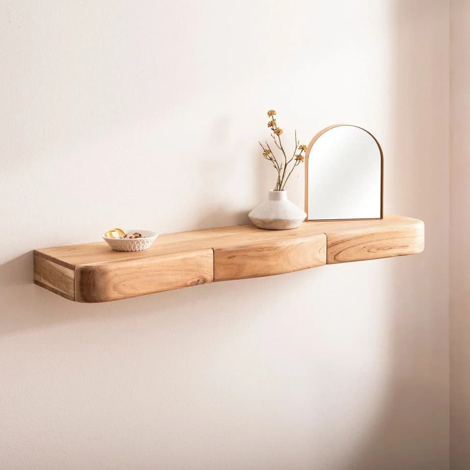 FINEBUY Wandregal FB74740 Schweberegal Akazie Massivholz 100cm Wandboard mit Schubladen - Bild 2