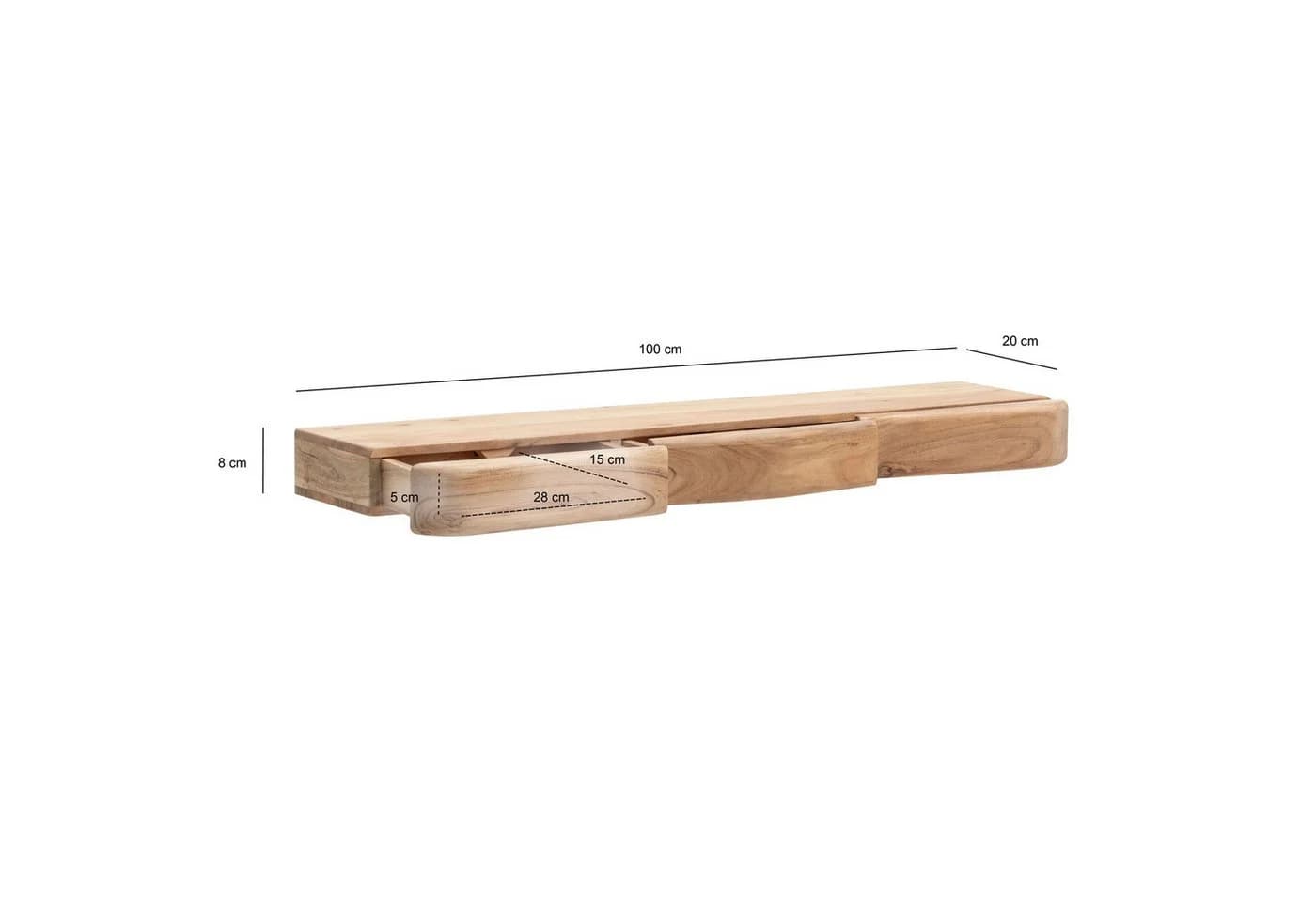 FINEBUY Wandregal FB74740 Schweberegal Akazie Massivholz 100cm Wandboard mit Schubladen - Bild 3