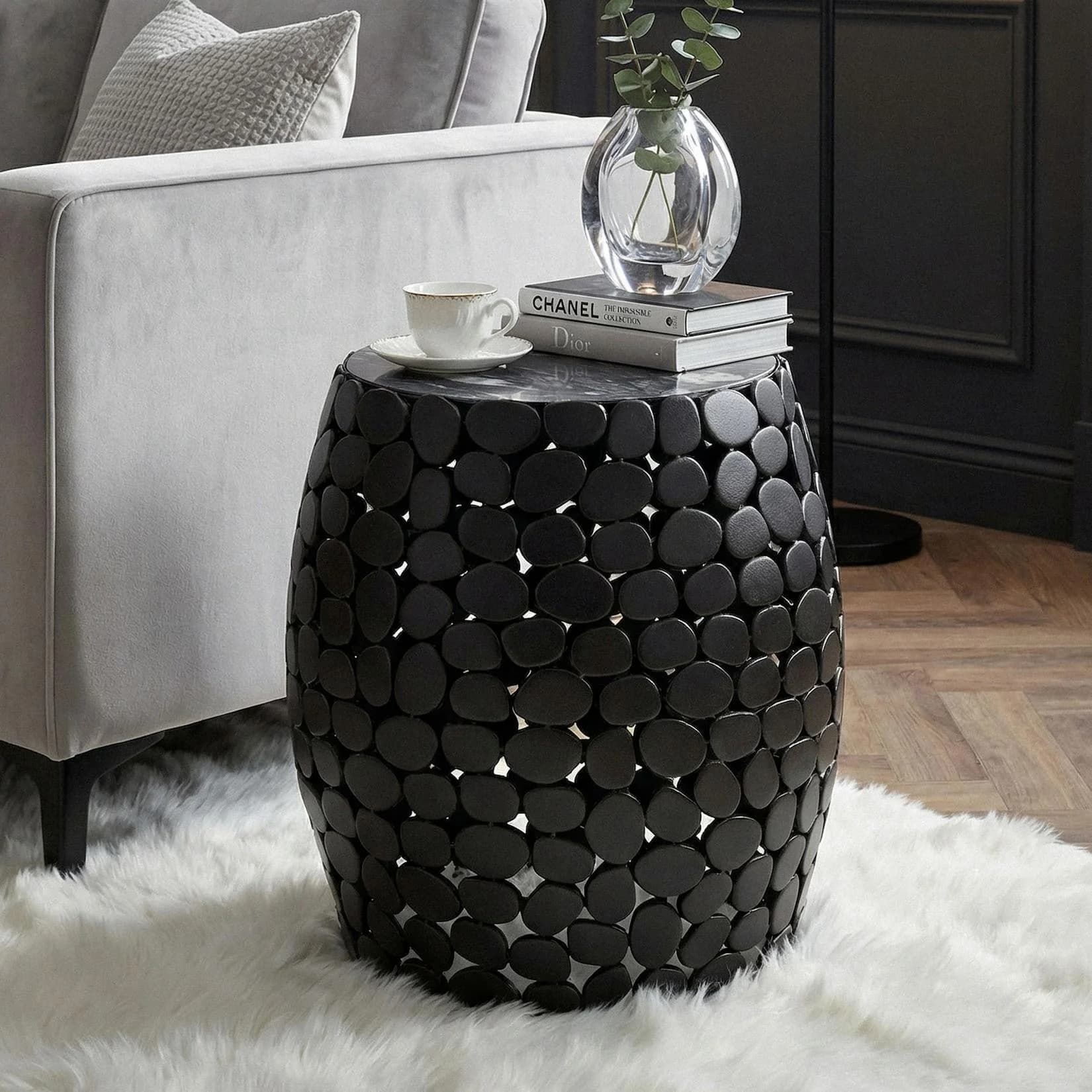 FineBuy Beistelltisch rund 40cm Metall Couchtisch Marmor Alu Wohnzimmertisch Dekotisch