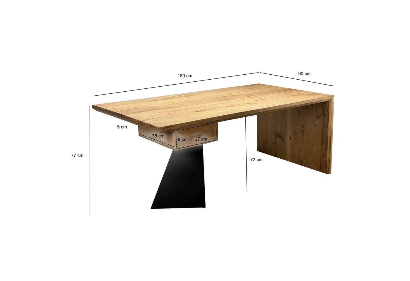 FINEBUY Schreibtisch FB113718 Bürotisch Akazie Massivholz 180 cm mit Schublade Homeoffice - Bild 3