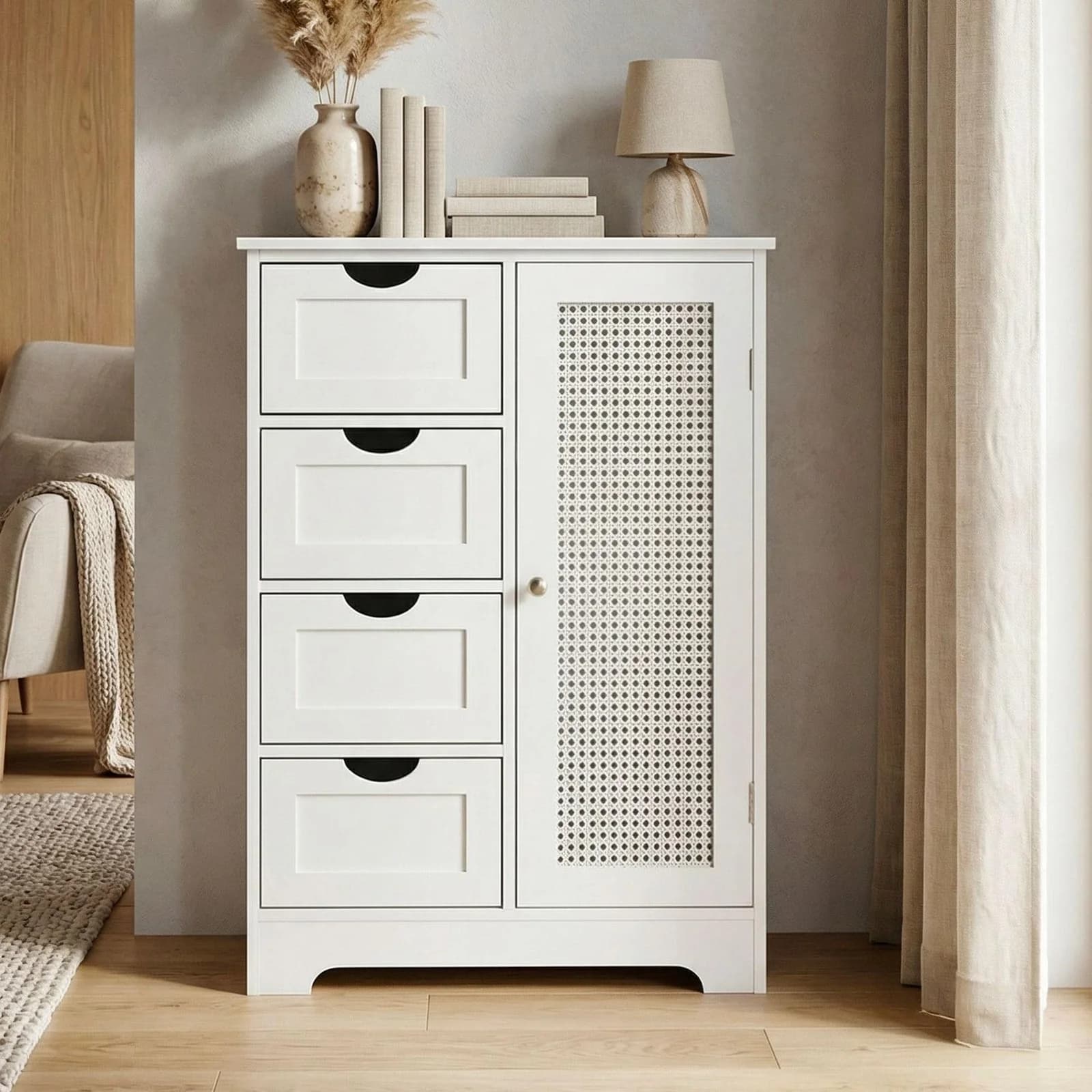 FineBuy Standschrank 80cm Weiß Aufbewahrungsschrank Kommode Schubladen Tür