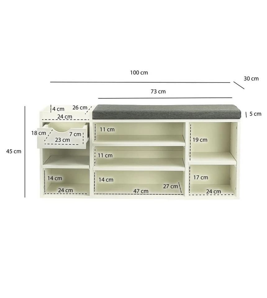 FINEBUY Schuhbank FB78602 Garderobenbank Weiß 100cm Flurbank Sitzbank Schuhregal Flur - Bild 3